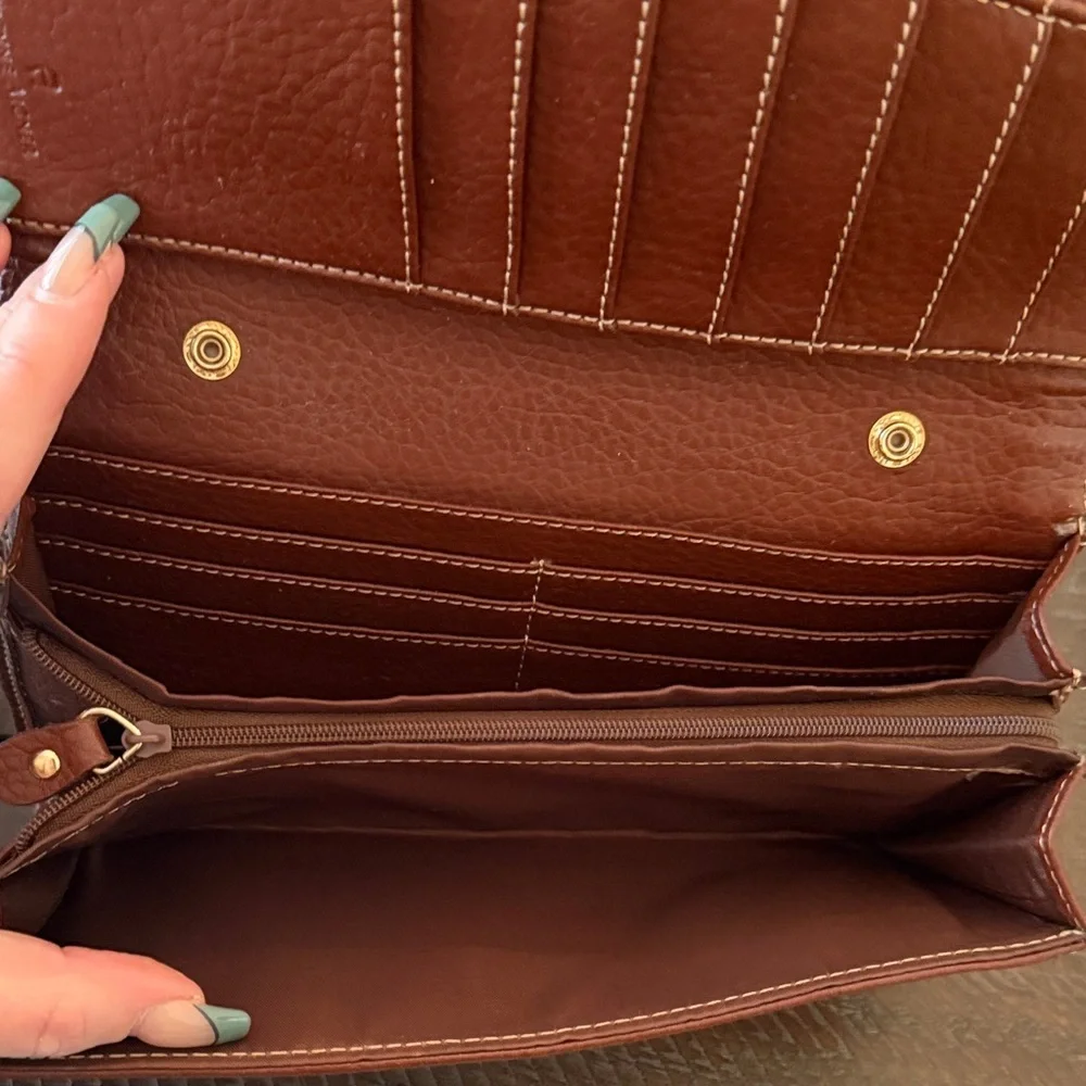 Etienne Aigner Brown and Cream Logo Wristlet